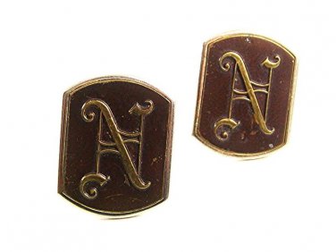 Vintage Goldtone Brown Intiials / Letters  Cufflinks By SWANK PAT 2472958 101817