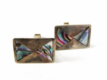 Mexican Sterling Silver & Abalone Cufflinks Unbranded 41416a