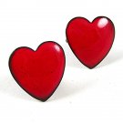 Mid Century Modern Enameled Red Heart Copper Cufflinks 111716