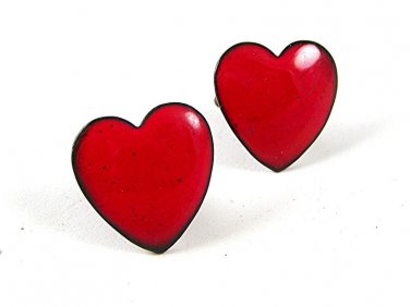 Mid Century Modern Enameled Red Heart Copper Cufflinks 111716