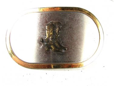 Vintage Western Nickle Plate Cowboy Boots Belt Buckle 81216