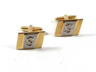 Vintage Gold Tone White Initial S Cufflinks By HICKOK USA 52116
