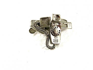 Vintage Silvertone Corded Phone Tie Clasp By ITT 7717