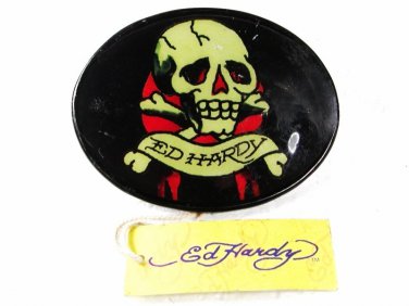 Skull Black Red White Belt Buckle By ED HARDY 33116a w/ Tag