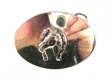 Small Western Rodeo Silvertone Horse Shoe Belt Buckle Unbranded 3416