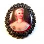 Vintage Flower Framed Hand Painted Portrait Brooch of a Lady Brooch