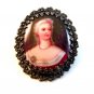 Vintage Flower Framed Hand Painted Portrait Brooch of a Lady Brooch