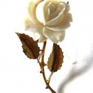 Goldtone & White Flower Rose Brooch Unbranded 8615