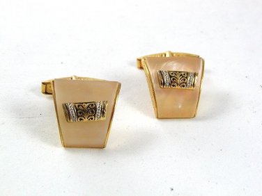 Vintage Goldtone & Lucite Damascene Cufflinks marked SPAIN 31417