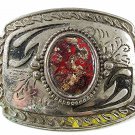 Vintage Western Cowboy Silver Tone & Natural Stone Belt Buckle 11117