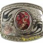 Vintage Western Cowboy Silver Tone & Natural Stone Belt Buckle 11117