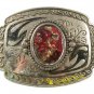 Vintage Western Cowboy Silver Tone & Natural Stone Belt Buckle 11117
