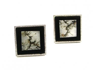 Vintage Sterling Silver Black Onyx Moss Agate Cufflinks By T2 91317