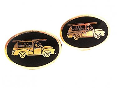 Vintage Goldtone & Black Van RCA Factory Service Cufflinks Stamped 61517