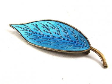 Vinage Sterling Silver Blue Enamel Leaf Brooch By MEKA Made In DENMARK 112717