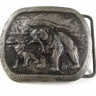Vintage Bear with Fish & Cub Pewter Buckle 41617