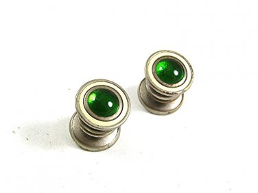 Deco Silvertone White Green Snap Link Cufflinks EVERSNAP R.CO.N.Y. 4717