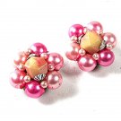 Vintage Silver Tone Pink Clp On Earrings 62416