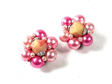 Vintage Silver Tone Pink Clp On Earrings 62416
