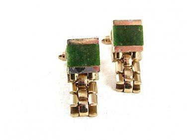 1970's Goldtone Green Wrap Around Cufflinks By DANTE 81917a
