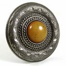 Vintage Silvertone & Carmel Slag Roman / Greek Brooch By BEN AMUN 42617