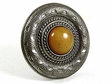Vintage Silvertone & Carmel Slag Roman / Greek Brooch By BEN AMUN 42617