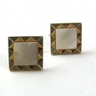 Mid Century Modern Gold Tone & Mother of Pearl Cufflinks By SWANK 1217