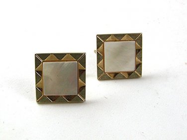 Mid Century Modern Gold Tone & Mother of Pearl Cufflinks By SWANK 1217