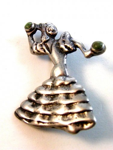 Vintage Mexican Silver & Turquoise Lady Brooch