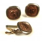 1930's - 50's Greek Warrior Pericles Silvertone Cufflinks Tie Clasp Unbranded