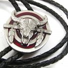 1987 Bull Skull / Shield Feathers Bolo by SISKIYOU BUCKLE CO w/Cord 102016