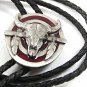 1987 Bull Skull / Shield Feathers Bolo by SISKIYOU BUCKLE CO w/Cord 102016
