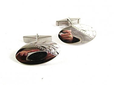 Vintage Sterling Silver Long Oval Cufflnks 93017