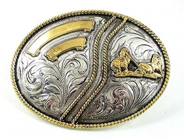 Cowboy Rodeo Calf Roping Monogrammable Belt Buckle By LONE STAR 52517