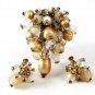 Vintage Faux Pearls Crystals Brooch & Earrings By VENDOME 102416
