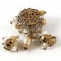 Vintage Faux Pearls Crystals Brooch & Earrings By VENDOME 102416