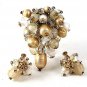 Vintage Faux Pearls Crystals Brooch & Earrings By VENDOME 102416