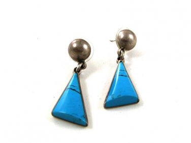 Vintage Mexican Taxco Sterling Silver Blue Pierced Earrings By TC-261 13117