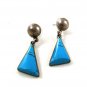 Vintage Mexican Taxco Sterling Silver Blue Pierced Earrings By TC-261 13117
