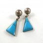 Vintage Mexican Taxco Sterling Silver Blue Pierced Earrings By TC-261 13117