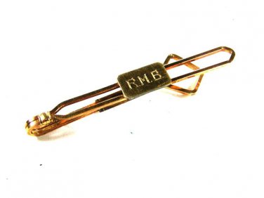 Art Deco 1930's - 40's Goldtone Initials RHB Tie Clasp by KREMENTZ USA 81215
