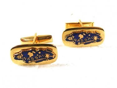 Goldtone & Blue NASSAU IS. New Providence Cufflinks Unbranded 31116