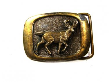 1983 Deer Brass Belt Buckle By MM United Made In USA 102615