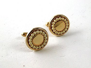 1970's Gold Tone & Faux Pearl Cufflnks By SWANK 91716a