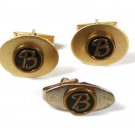 Vintage Gold Tone Initial B. Cufflinks & Tie Clasp Unbranded 72116