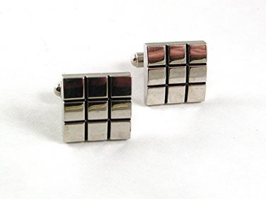 Vintage Silvertone & Black Square Dress Cufflnks 91917