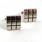 Vintage Silvertone & Black Square Dress Cufflnks 91917
