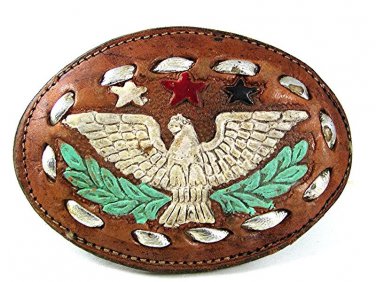 Vintage American Eagle Red White Blue Star Leather Belt Buckle 6317