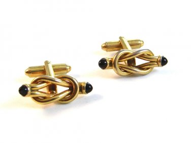 Vintage Gold Tone & Red Cufflinks abc