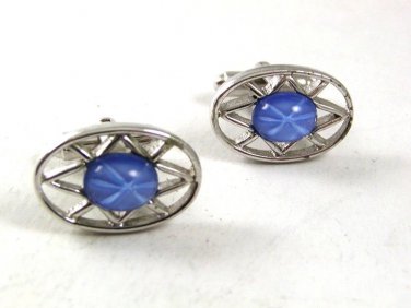 Vintage Silvertone & Blue Cufflinks 121317